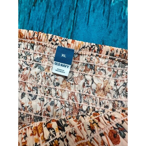 Shirts/NWT Old Navy Peach Floral Smocked Puff Sleeve Peplum Square Neckline XL - Picture 10 of 12